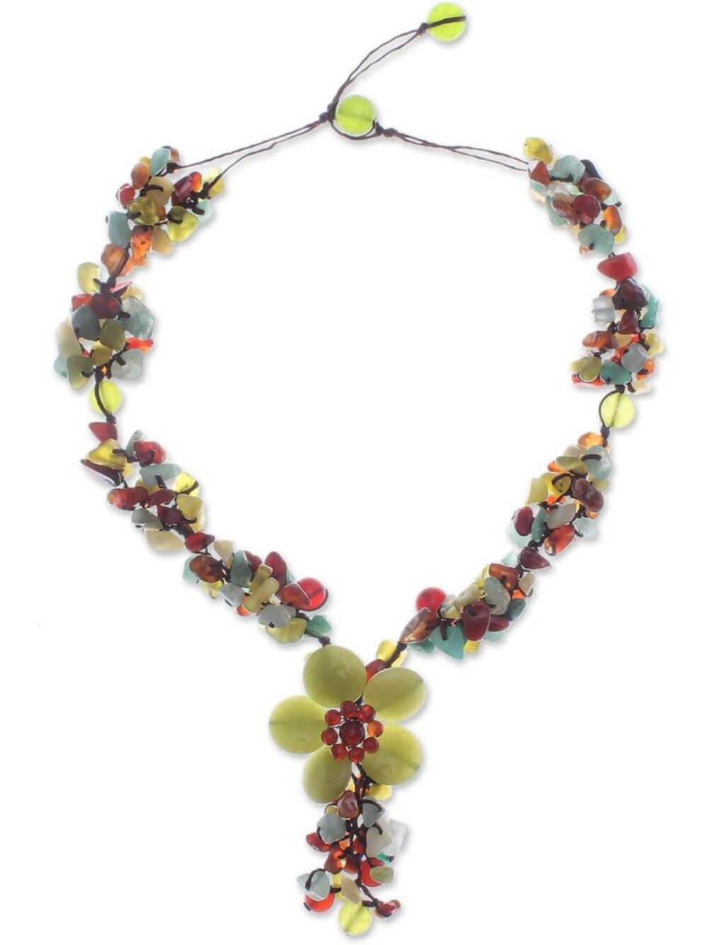 Handmade Multi Gemstone Pendant Necklace | Floral Bead Choker | Smoky Jasper
